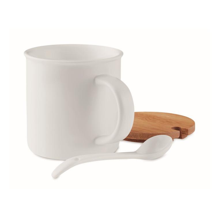 Cană din porțelan cu linguriță KENYA Alb