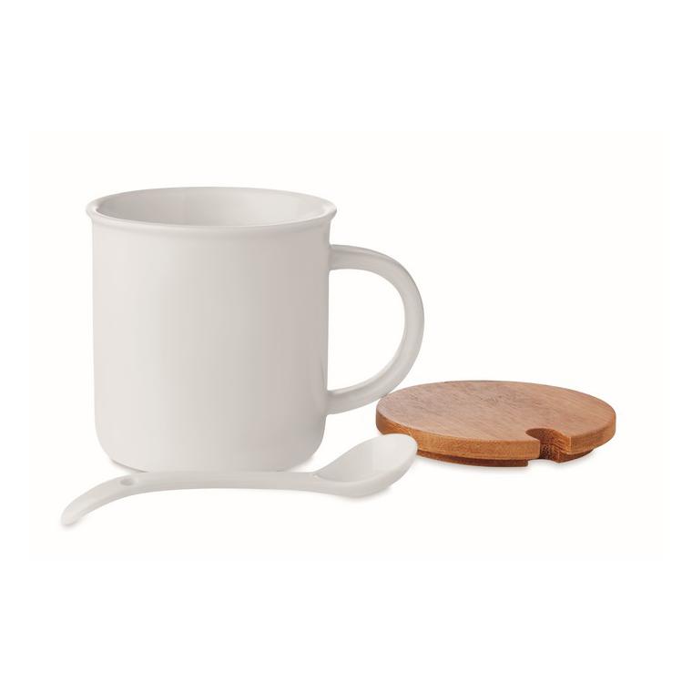 Cană din porțelan cu linguriță KENYA Alb