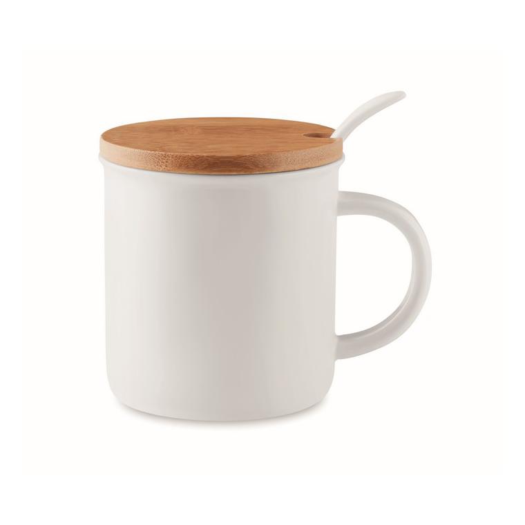 Cană din porțelan cu linguriță KENYA Alb