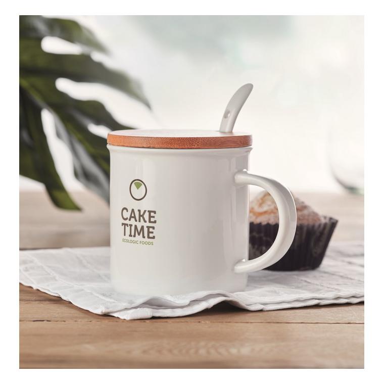 Cană din porțelan cu linguriță KENYA Alb