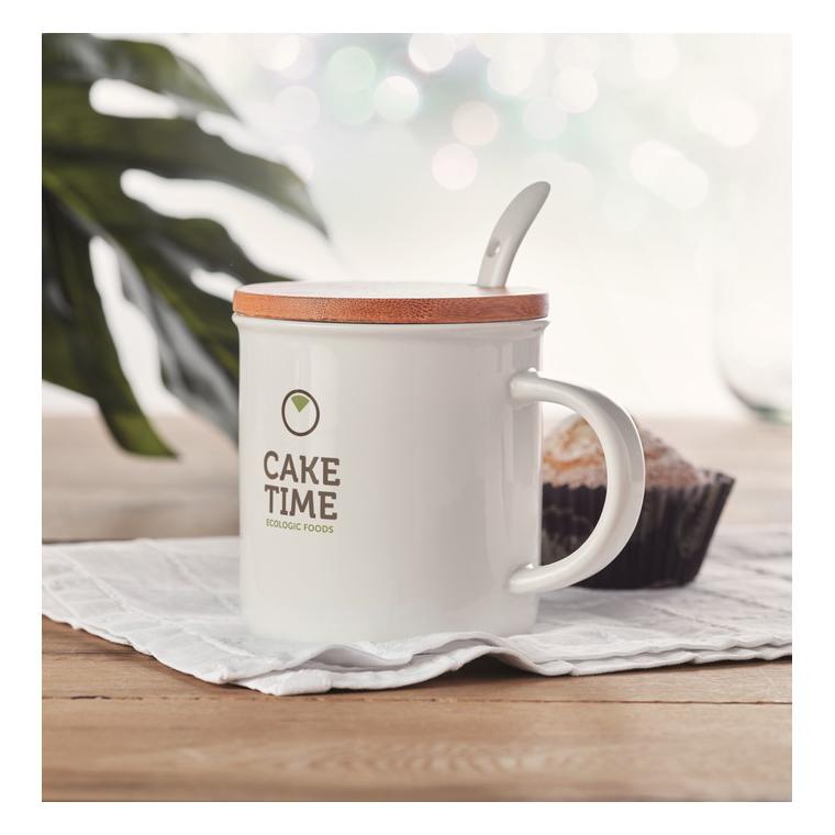 Cană din porțelan cu linguriță KENYA Alb