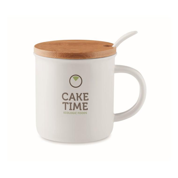 Cană din porțelan cu linguriță KENYA Alb