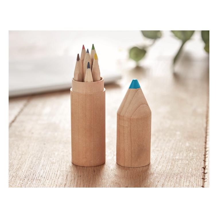 6 creioane în cutie de lemn Natur