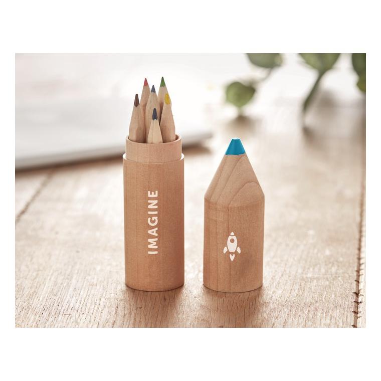 6 creioane în cutie de lemn PETIT COLORET Natur