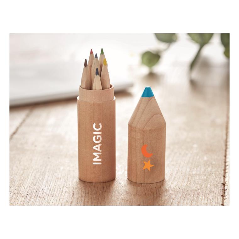 6 creioane în cutie de lemn PETIT COLORET Natur