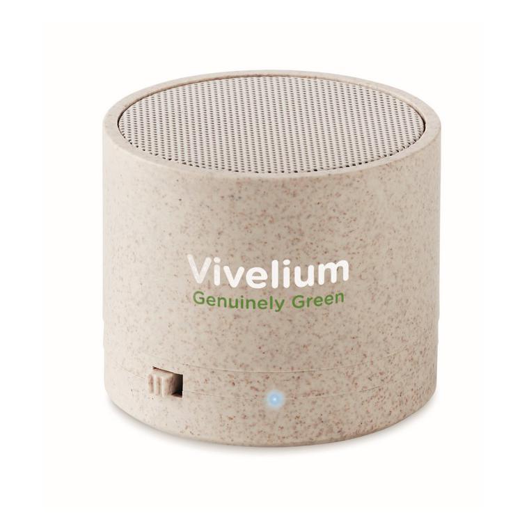 Boxă Wi-Fi în carcasă de paie ROUND BASS+ Bej