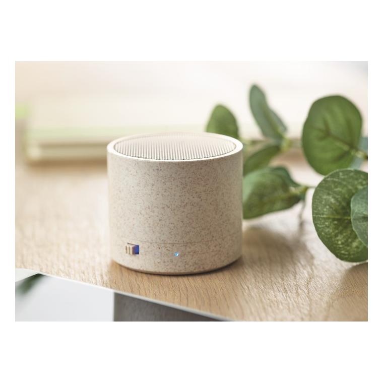 Boxă Wi-Fi în carcasă de paie ROUND BASS+ Bej