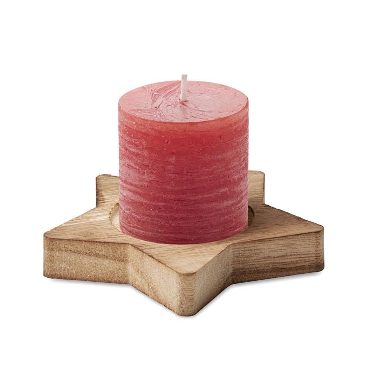 Lumânare cu bază stea din lemn LOTUS Roșu
