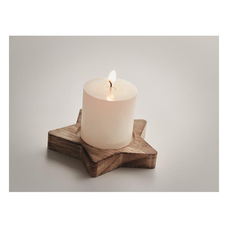 Lumânare cu bază stea din lemn LOTUS Natur