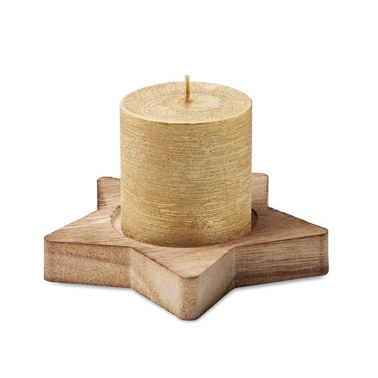 Lumânare cu bază stea din lemn LOTUS Auriu