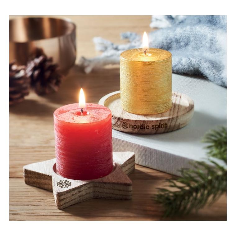 Lumânare pe suport din lemn PENTAS Roșu