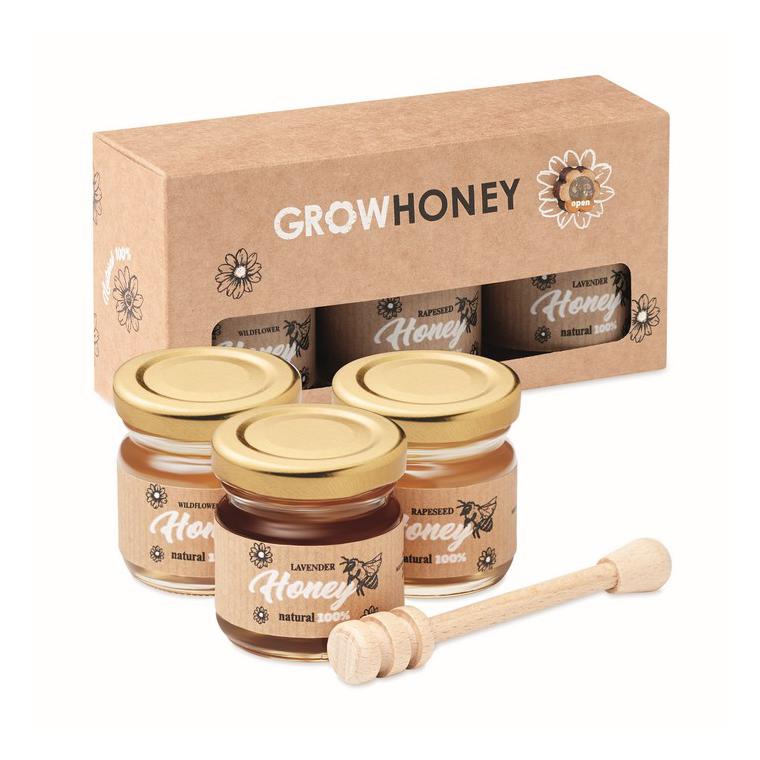 Set de 3 borcane cu miere BEEBEE SET Natur