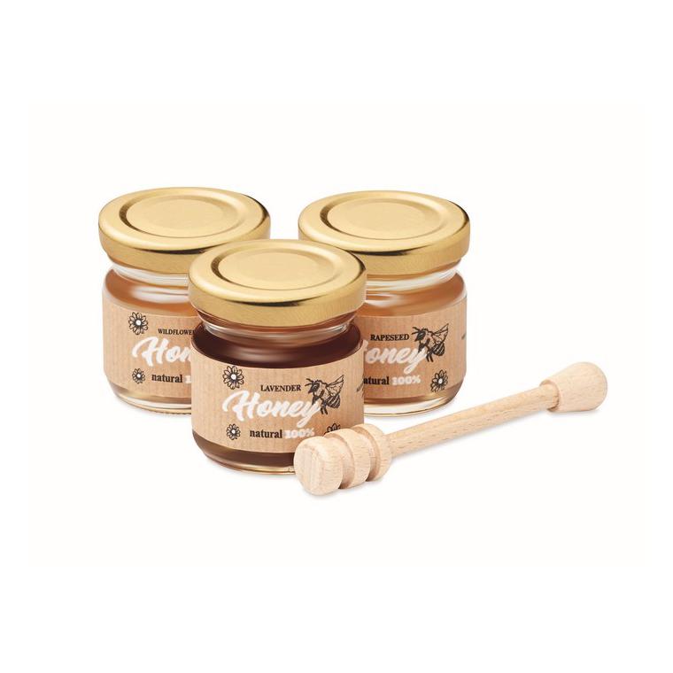 Set de 3 borcane cu miere BEEBEE SET Natur