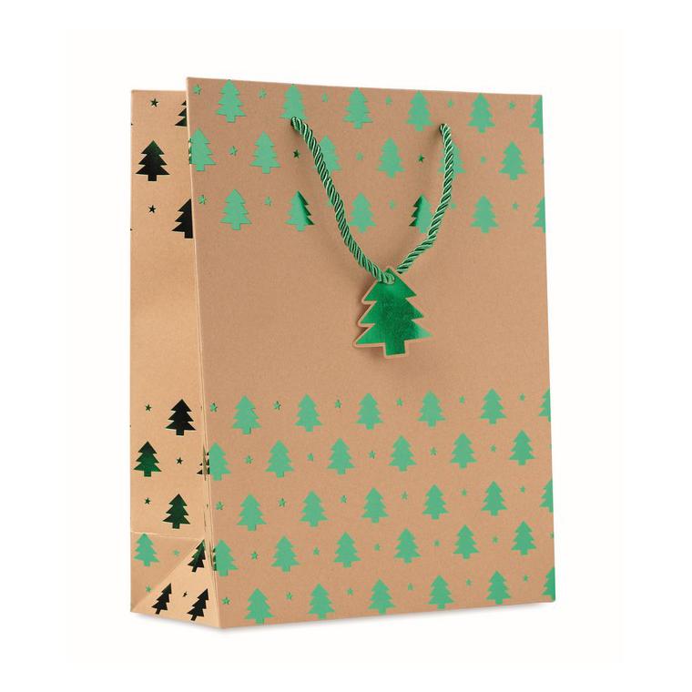 Pungă hârtie cu model festiv SPARKLE Verde