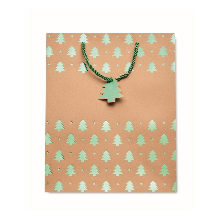 Pungă hârtie cu model festiv SPARKLE Verde