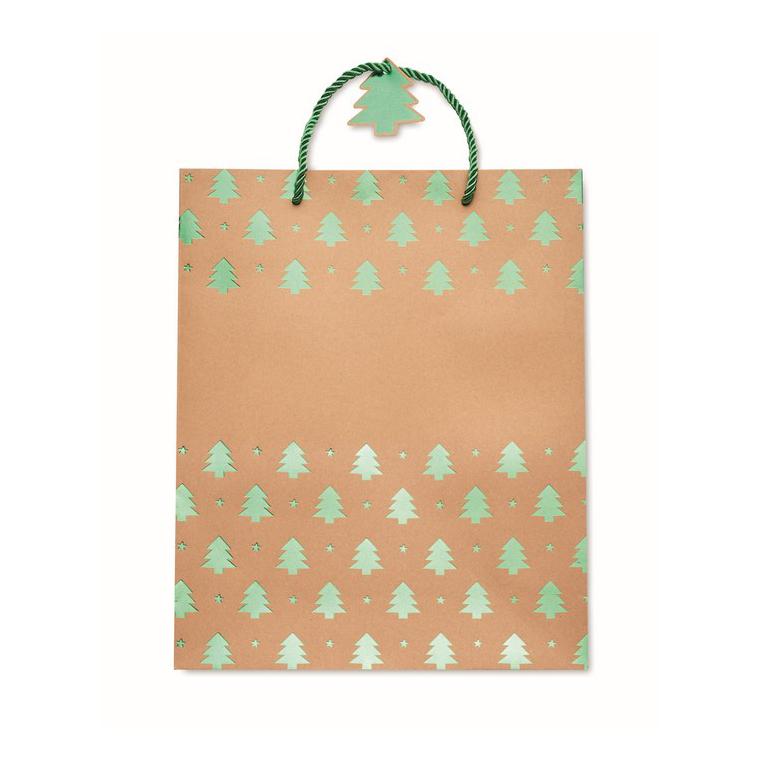 Pungă hârtie cu model festiv SPARKLE Verde