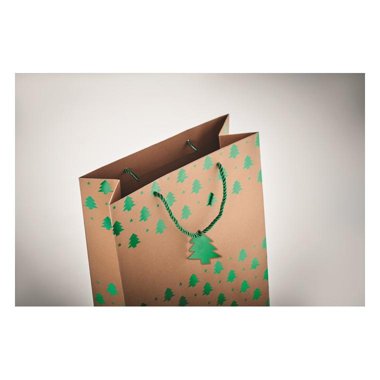 Pungă hârtie cu model festiv SPARKLE Verde