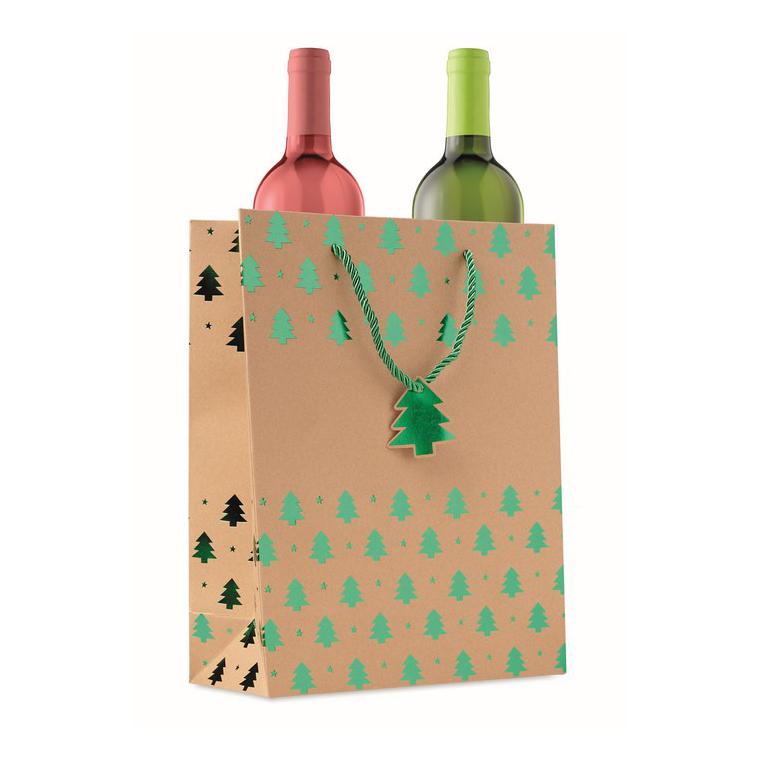 Pungă hârtie cu model festiv SPARKLE Verde