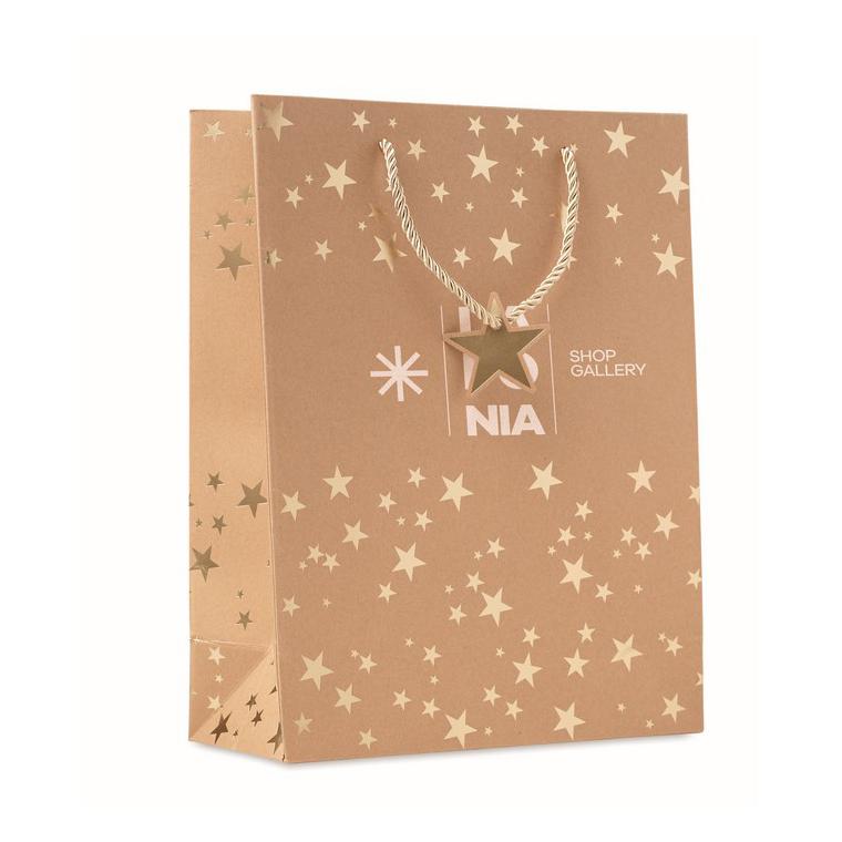 Pungă hârtie cu model festiv SPARKLE Auriu