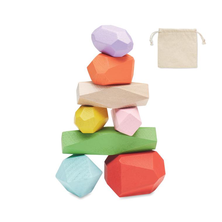 Set 8 piese lemn stivuite, în pouch DOLMEN Bej