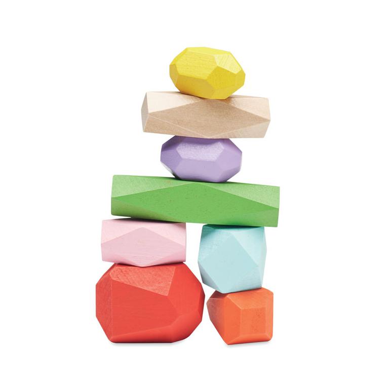 Set 8 piese lemn stivuite, în pouch DOLMEN Bej