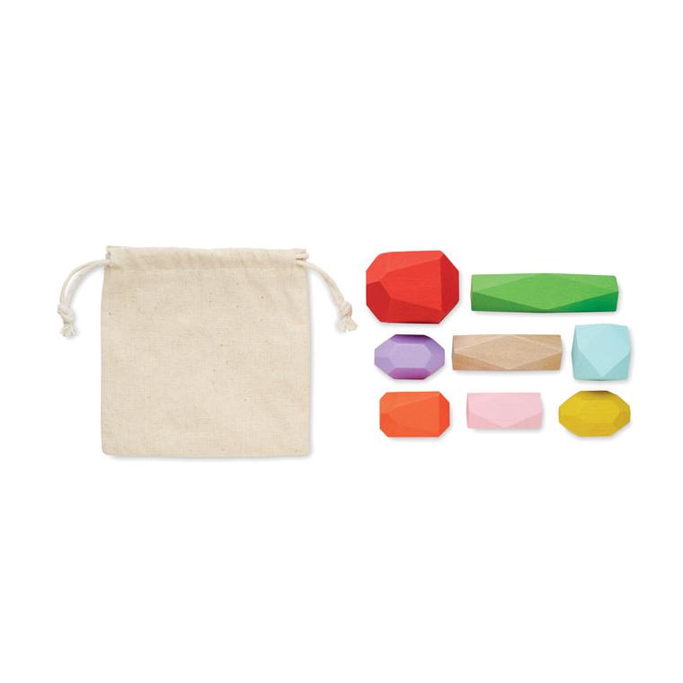 Set 8 piese lemn stivuite, în pouch DOLMEN Bej