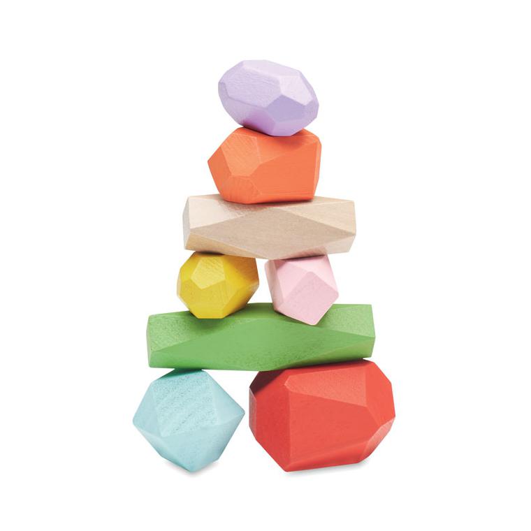 Set 8 piese lemn stivuite, în pouch DOLMEN Bej