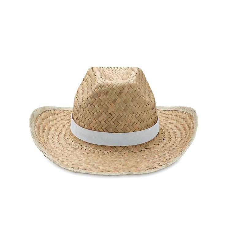 Pălărie cowboy, paie naturale TEXAS Alb