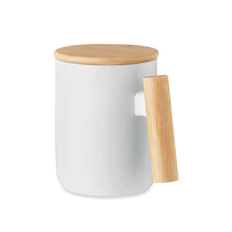 Cană porțelan + capac 380 ml MAJEST Alb