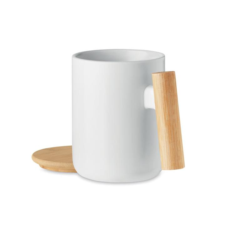 Cană porțelan + capac 380 ml MAJEST Alb