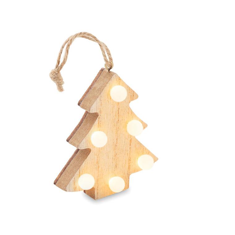 Decorațiune brad din lemn cu lumini LULIE Natur