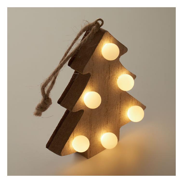 Decorațiune brad din lemn cu lumini LULIE Natur