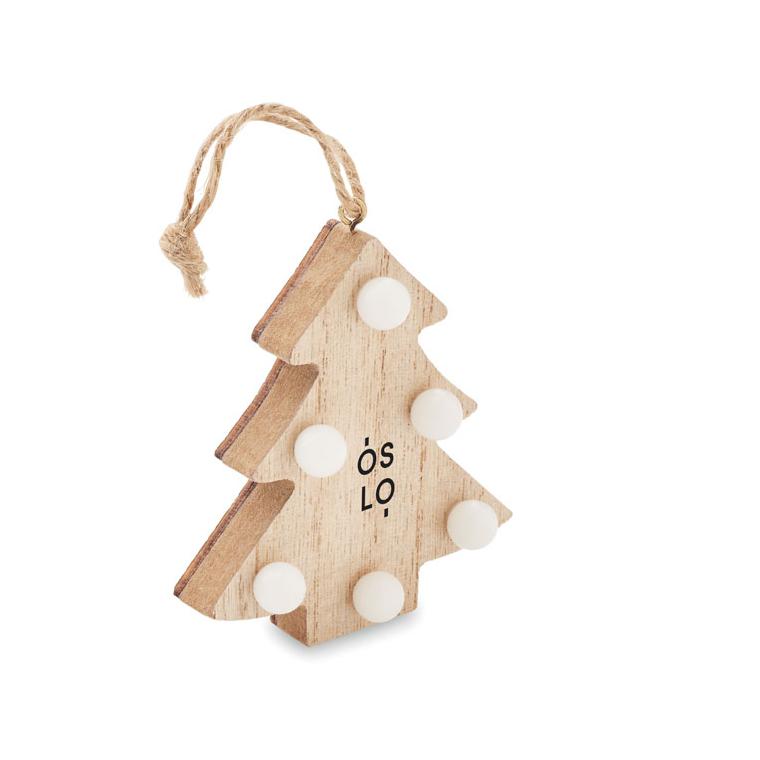 Decorațiune brad din lemn cu lumini LULIE Natur