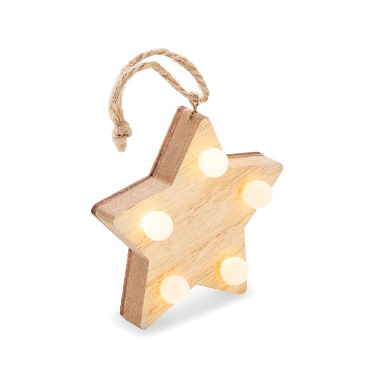 Decorațiune stea din lemn cu lumini LALIE Natur