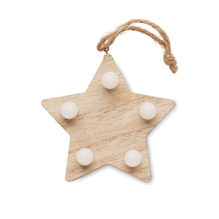 Decorațiune stea din lemn cu lumini LALIE Natur