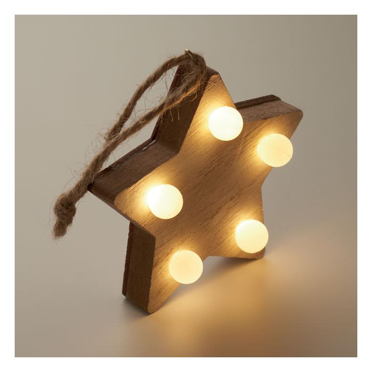 Decorațiune stea din lemn cu lumini LALIE Natur