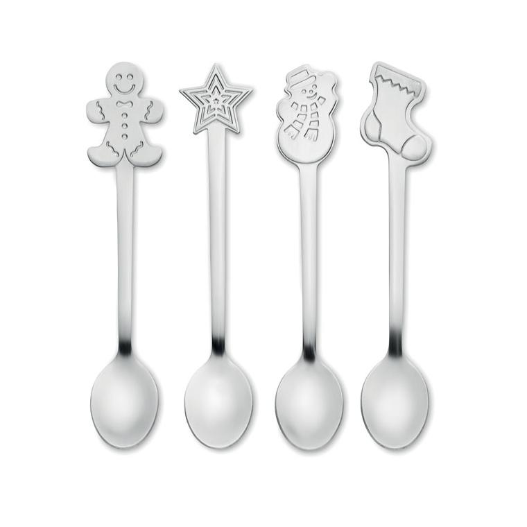 Set de 4 linguri de ceai de Crăciun CHIP SET Argintiu mat