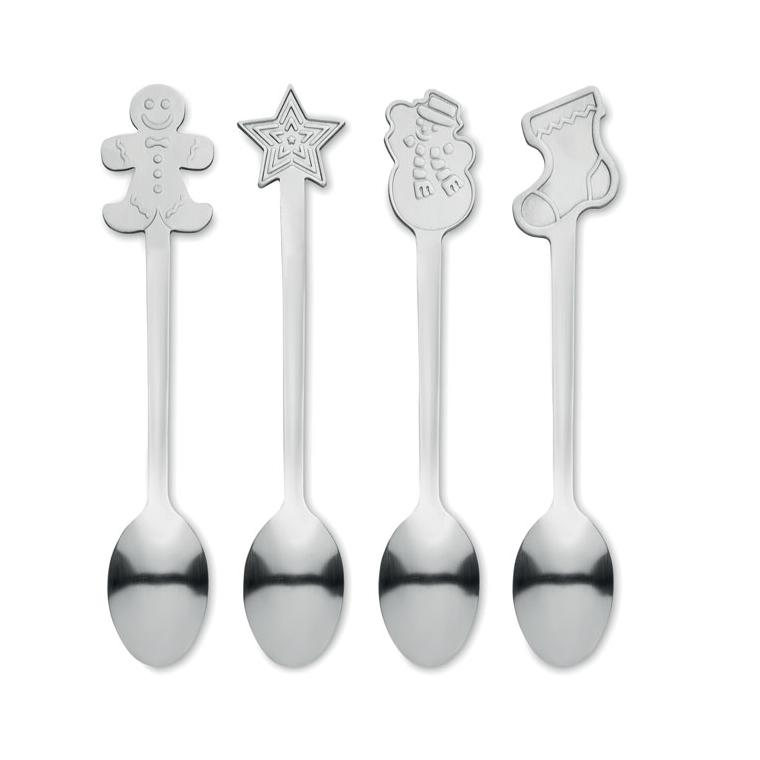 Set de 4 linguri de ceai de Crăciun CHIP SET Argintiu mat