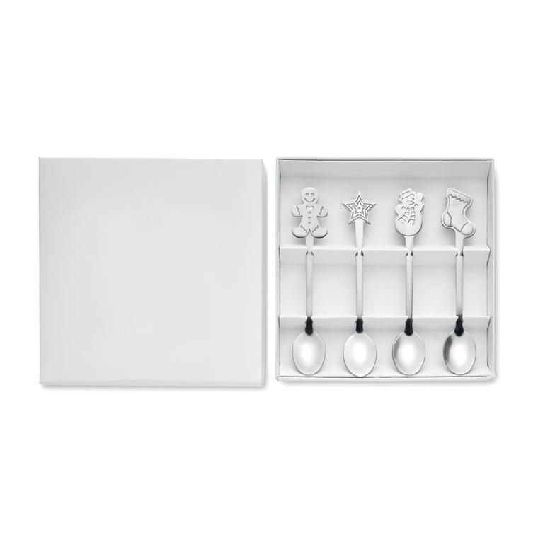 Set de 4 linguri de ceai de Crăciun CHIP SET Argintiu mat