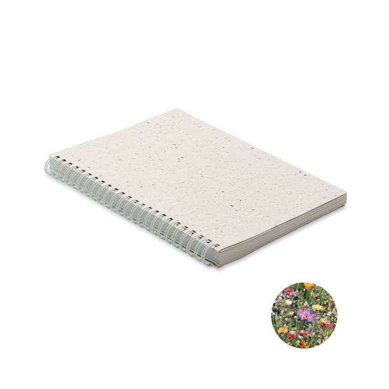 Notebook A5 cu copertă din hârtie cu semințe SEED RING Alb