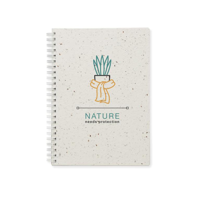 Notebook A5 cu copertă din hârtie cu semințe SEED RING Alb