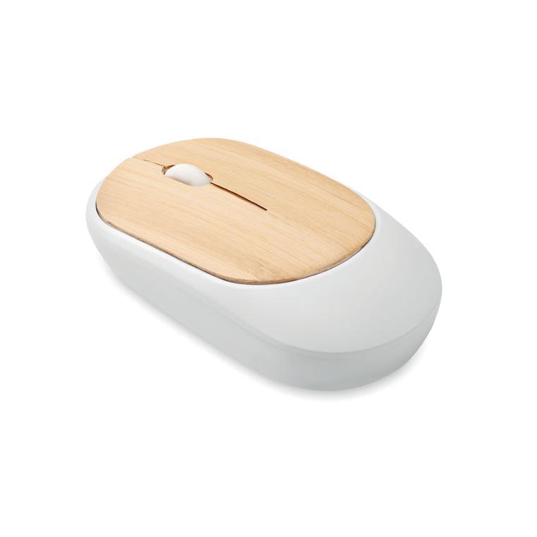 Mouse fără fir din bambus CURVY BAM Alb