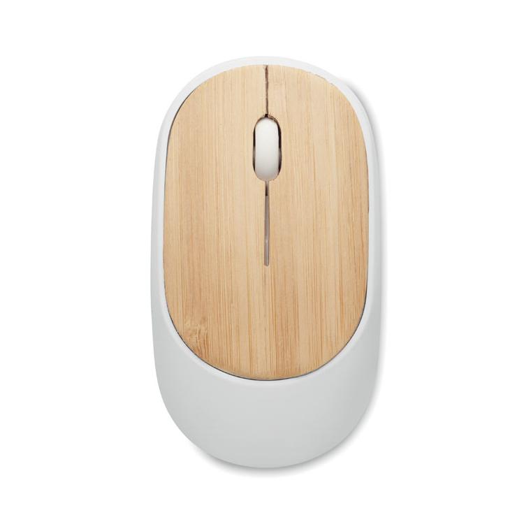 Mouse fără fir din bambus CURVY BAM Alb