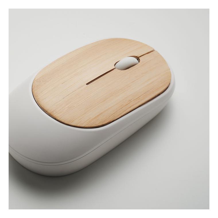Mouse fără fir din bambus CURVY BAM Alb