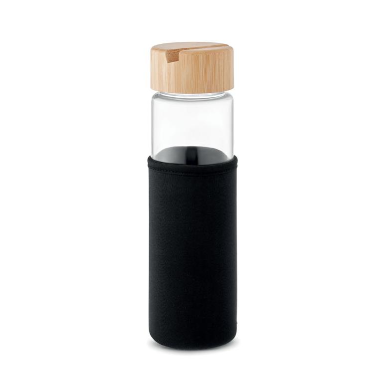 Sticlă de sticlă cu capac din bambus TINAROO Negru