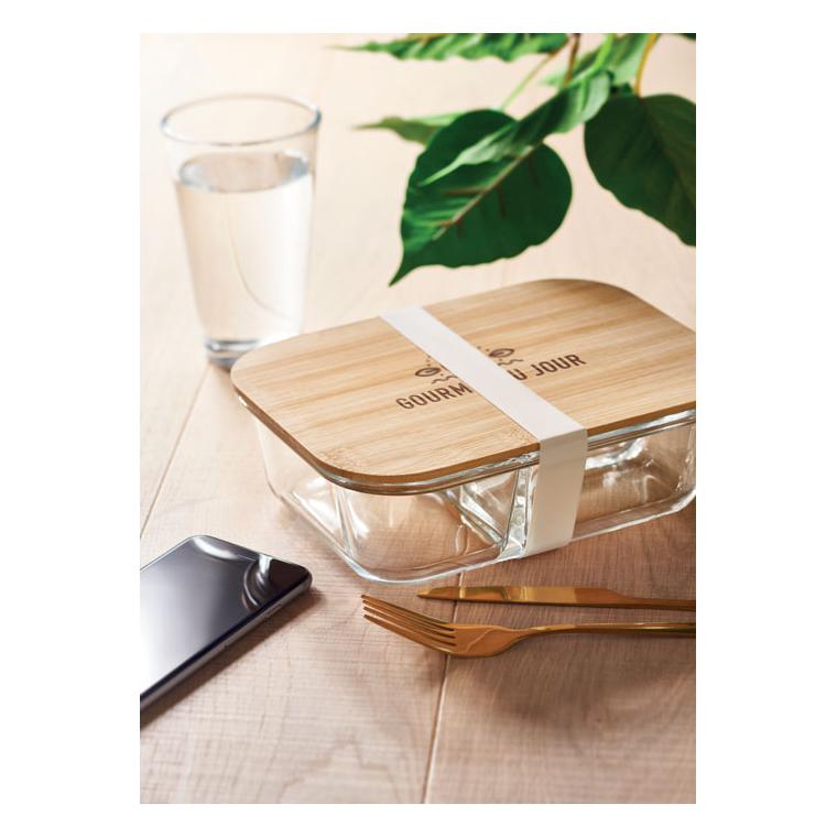 Cutie de prânz din sticlă cu capac din bambus TUNDRA 3 Transparent