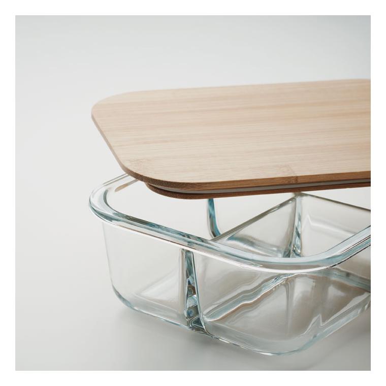 Cutie de prânz din sticlă cu capac din bambus TUNDRA 3 Transparent