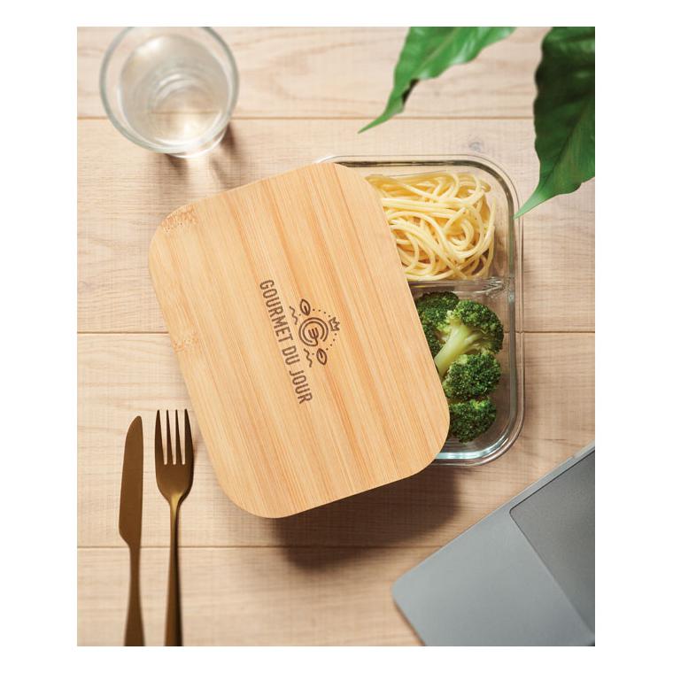 Cutie de prânz din sticlă cu capac din bambus TUNDRA 3 Transparent