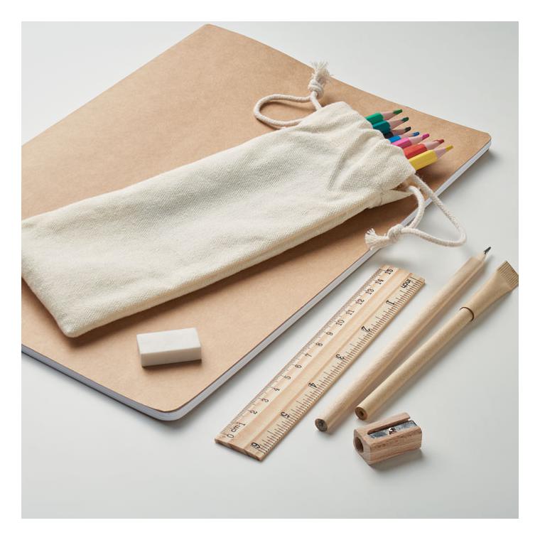 Set de desen pentru copii în săculeț din bumbac FUNDRAW Bej
