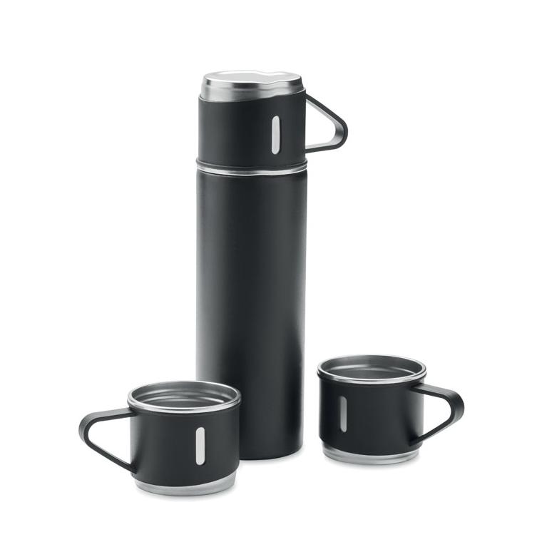 Set termos și pahare, perete dublu SHARM Negru